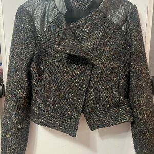 Willow & Clay Tweed Moto Jacket Faux Leather Trim Size Medium